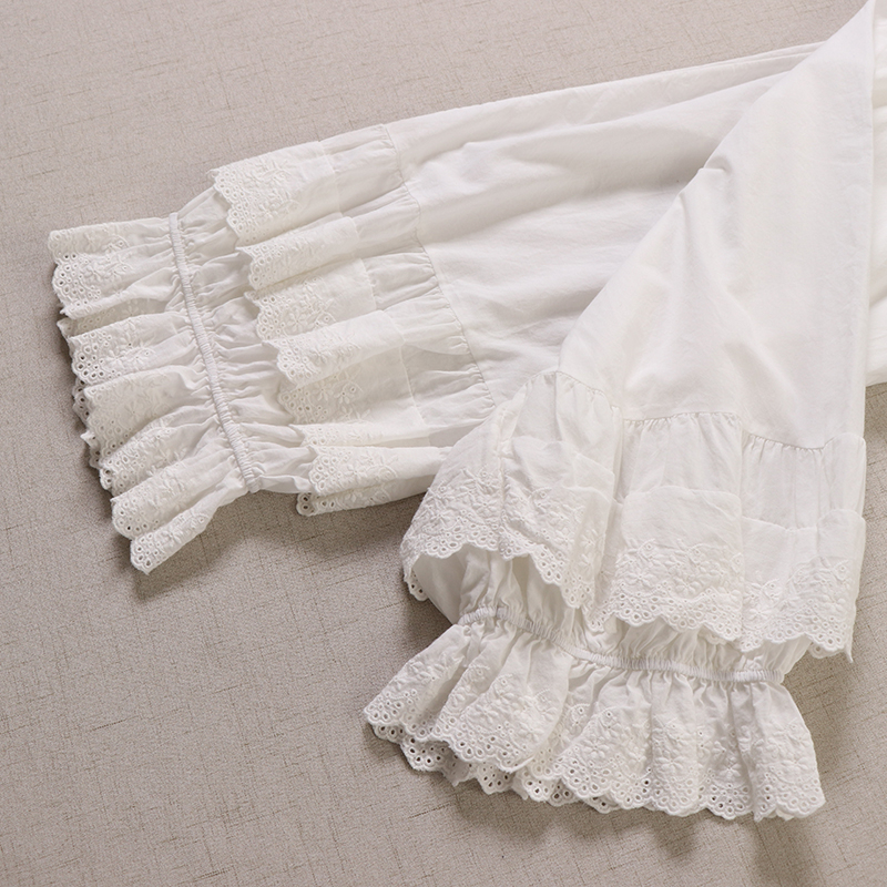 Pamukaste široke hlače s čipkastim izvezom, visokim strukom, duljina do gležnja