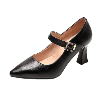 Pantofi dama cu toc gros, vârf ascuțit, partea superioară PU, slip-on, stil coreean, toc 3-6 cm