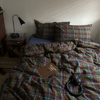 Sofansha Κάλυμμα Παπλώματος από 100% βαμβάκι – Γεωμετρικό μοτίο, Πλυμένη ύφανση, Αντιδραστική εκτύπωση και βαφή, Πυκνότητα υφάσματος 133x72