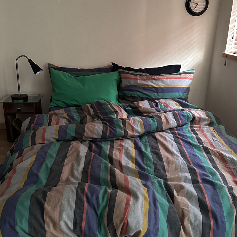 Sofansha Κάλυμμα Παπλώματος από 100% βαμβάκι – Γεωμετρικό μοτίο, Πλυμένη ύφανση, Αντιδραστική εκτύπωση και βαφή, Πυκνότητα υφάσματος 133x72