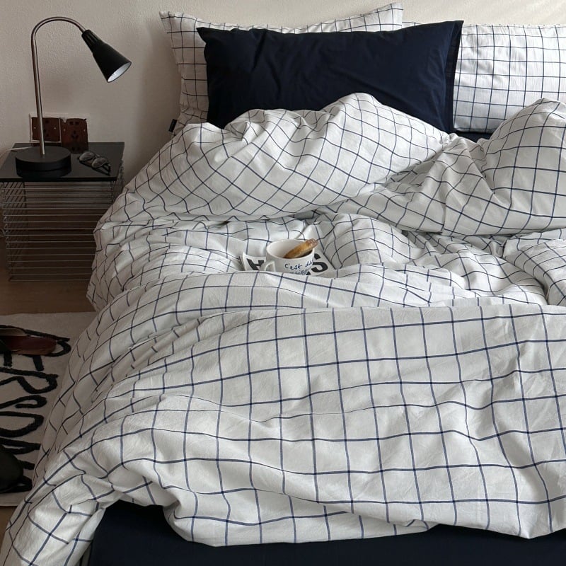 Sofansha Κάλυμμα Παπλώματος από 100% βαμβάκι – Γεωμετρικό μοτίο, Πλυμένη ύφανση, Αντιδραστική εκτύπωση και βαφή, Πυκνότητα υφάσματος 133x72