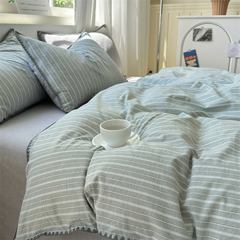 Комплект спално бельо от четири части, марка Fanyu, 100% памук, геометричен принт, твил тъкане, реактивен печат и боядисване, стил: модерен минимализъм, европейски стил