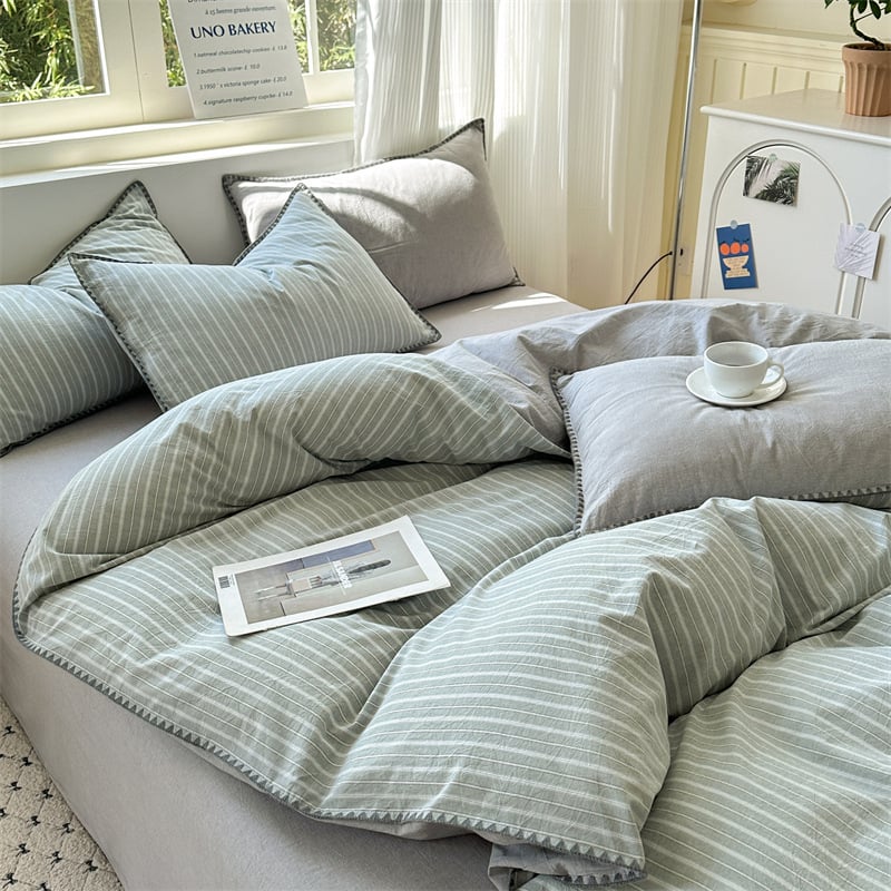 Комплект спално бельо от четири части, марка Fanyu, 100% памук, геометричен принт, твил тъкане, реактивен печат и боядисване, стил: модерен минимализъм, европейски стил