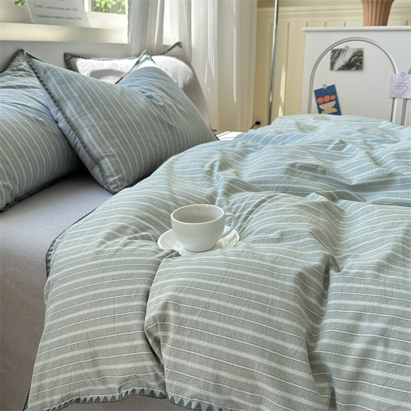 Комплект спално бельо от четири части, марка Fanyu, 100% памук, геометричен принт, твил тъкане, реактивен печат и боядисване, стил: модерен минимализъм, европейски стил