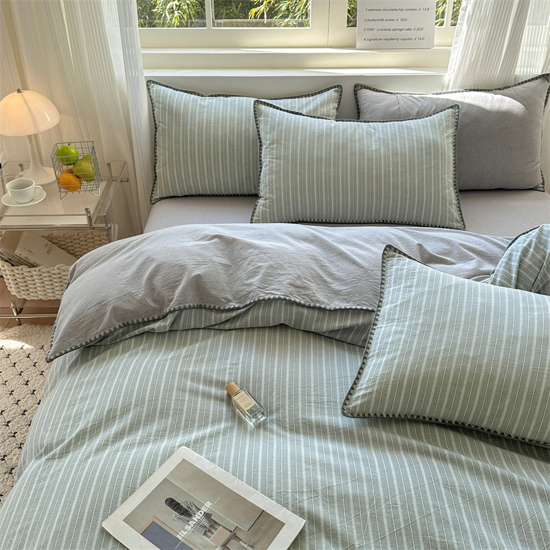 Комплект спално бельо от четири части, марка Fanyu, 100% памук, геометричен принт, твил тъкане, реактивен печат и боядисване, стил: модерен минимализъм, европейски стил