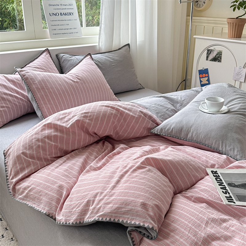 Комплект спално бельо от четири части, марка Fanyu, 100% памук, геометричен принт, твил тъкане, реактивен печат и боядисване, стил: модерен минимализъм, европейски стил