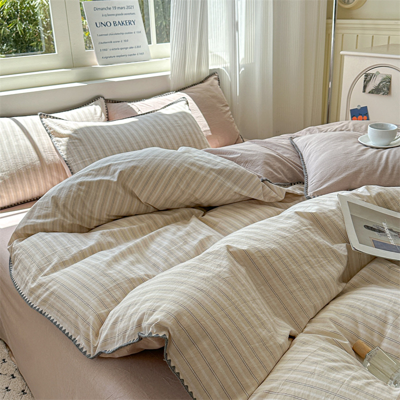 Комплект спално бельо от четири части, марка Fanyu, 100% памук, геометричен принт, твил тъкане, реактивен печат и боядисване, стил: модерен минимализъм, европейски стил