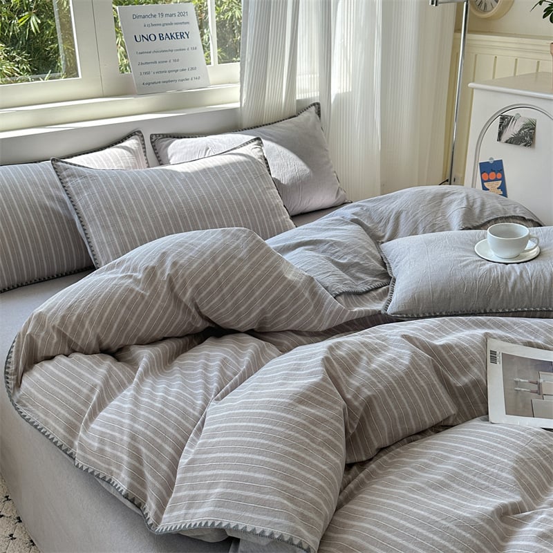 Комплект спално бельо от четири части, марка Fanyu, 100% памук, геометричен принт, твил тъкане, реактивен печат и боядисване, стил: модерен минимализъм, европейски стил