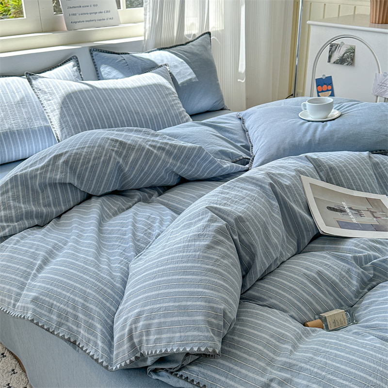 Комплект спално бельо от четири части, марка Fanyu, 100% памук, геометричен принт, твил тъкане, реактивен печат и боядисване, стил: модерен минимализъм, европейски стил