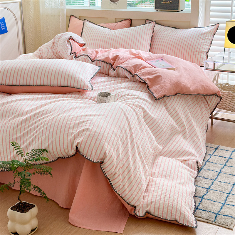 Комплект спално бельо от четири части, марка Fanyu, 100% памук, геометричен принт, твил тъкане, реактивен печат и боядисване, стил: модерен минимализъм, европейски стил