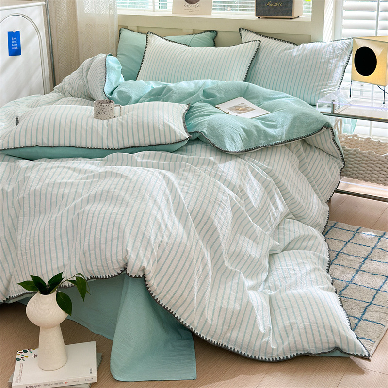 Комплект спално бельо от четири части, марка Fanyu, 100% памук, геометричен принт, твил тъкане, реактивен печат и боядисване, стил: модерен минимализъм, европейски стил