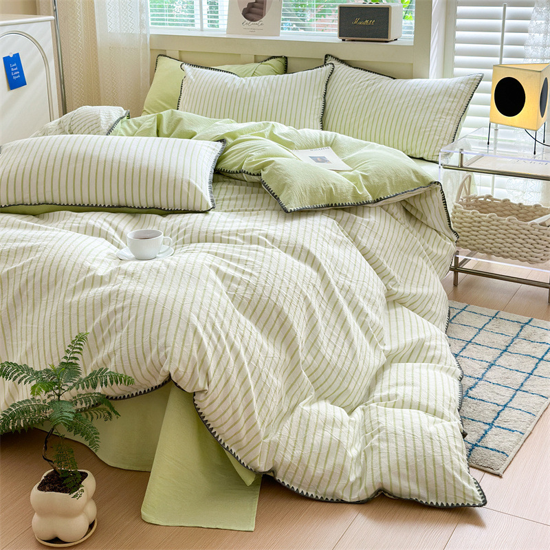 Комплект спално бельо от четири части, марка Fanyu, 100% памук, геометричен принт, твил тъкане, реактивен печат и боядисване, стил: модерен минимализъм, европейски стил