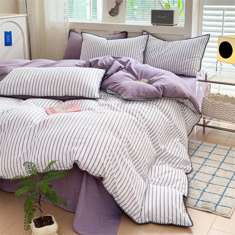 Комплект спално бельо от четири части, марка Fanyu, 100% памук, геометричен принт, твил тъкане, реактивен печат и боядисване, стил: модерен минимализъм, европейски стил