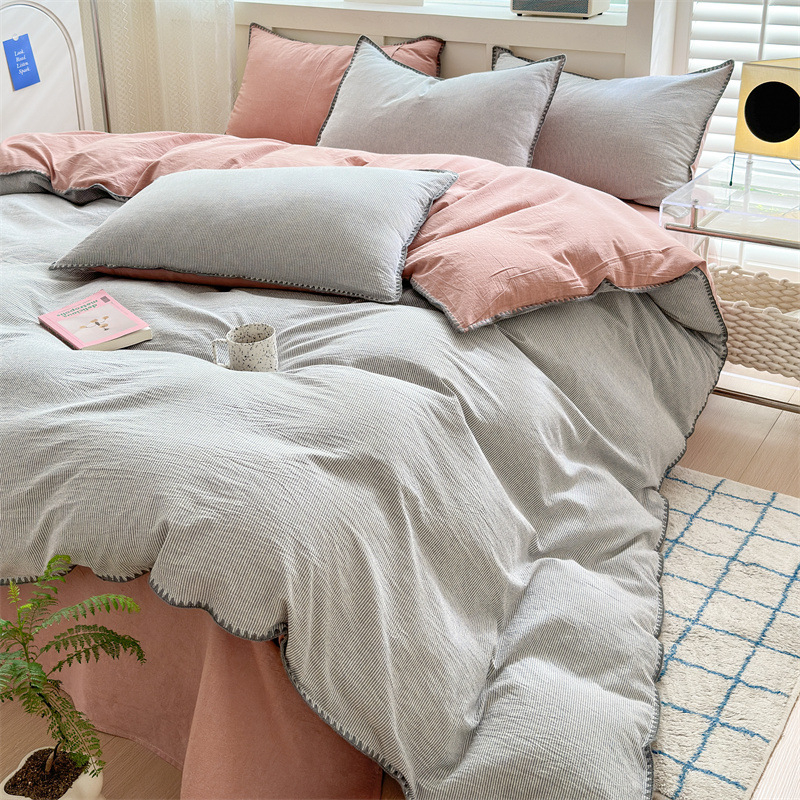 Комплект спално бельо от четири части, марка Fanyu, 100% памук, геометричен принт, твил тъкане, реактивен печат и боядисване, стил: модерен минимализъм, европейски стил