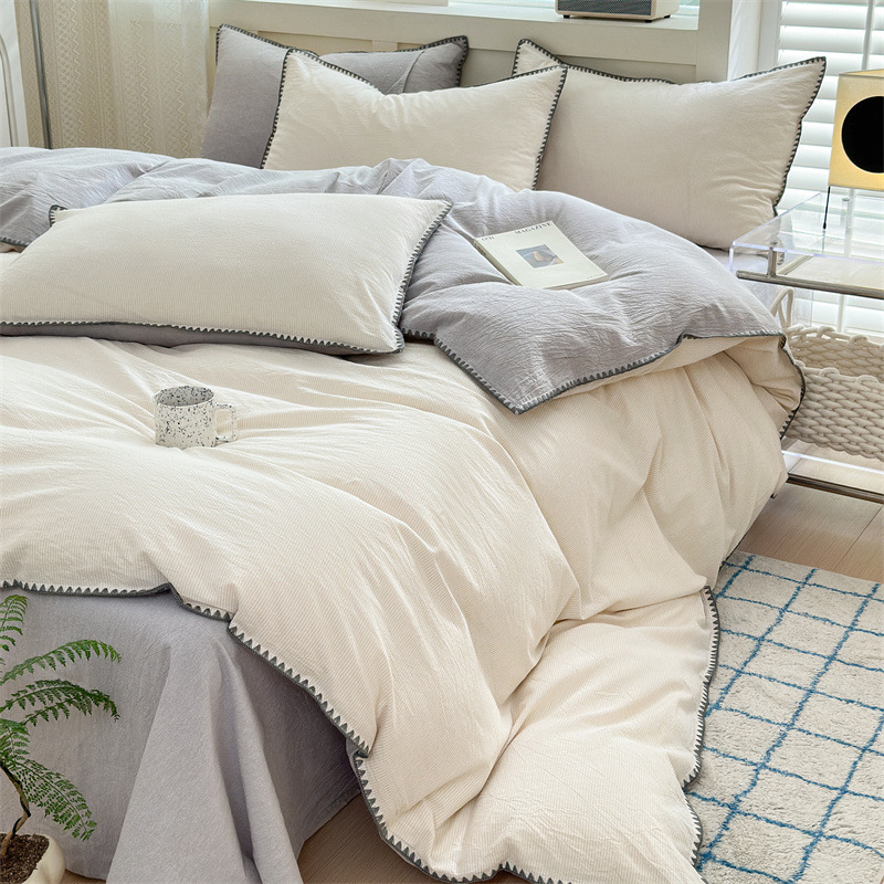 Комплект спално бельо от четири части, марка Fanyu, 100% памук, геометричен принт, твил тъкане, реактивен печат и боядисване, стил: модерен минимализъм, европейски стил