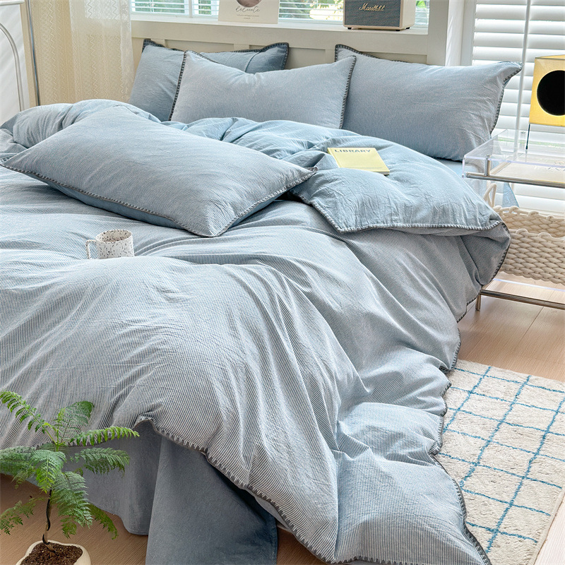 Комплект спално бельо от четири части, марка Fanyu, 100% памук, геометричен принт, твил тъкане, реактивен печат и боядисване, стил: модерен минимализъм, европейски стил