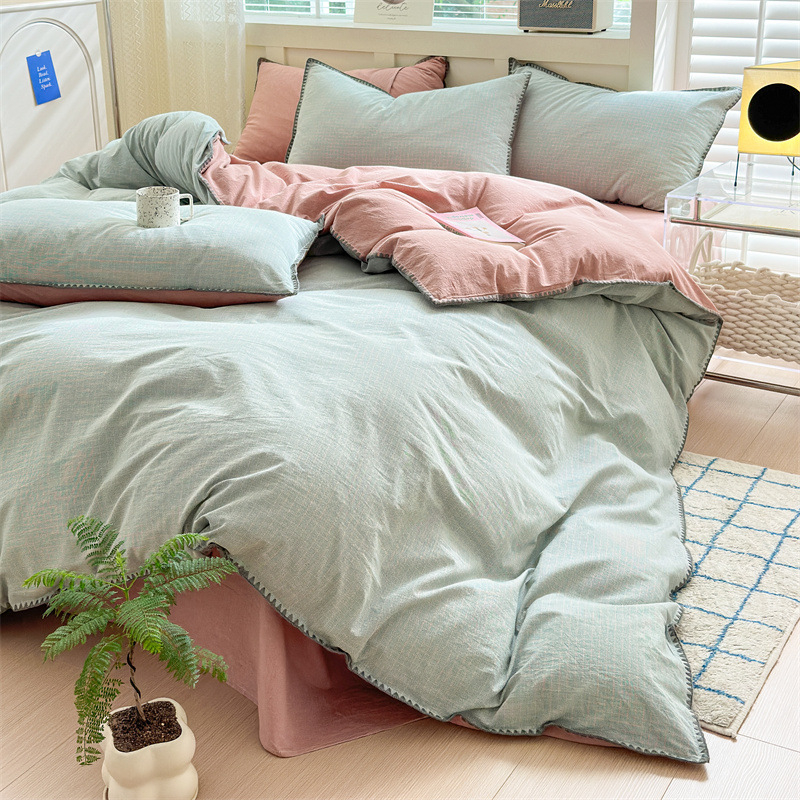 Комплект спално бельо от четири части, марка Fanyu, 100% памук, геометричен принт, твил тъкане, реактивен печат и боядисване, стил: модерен минимализъм, европейски стил