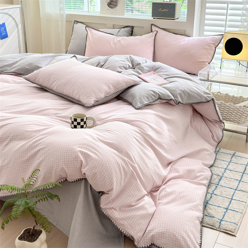 Комплект спално бельо от четири части, марка Fanyu, 100% памук, геометричен принт, твил тъкане, реактивен печат и боядисване, стил: модерен минимализъм, европейски стил