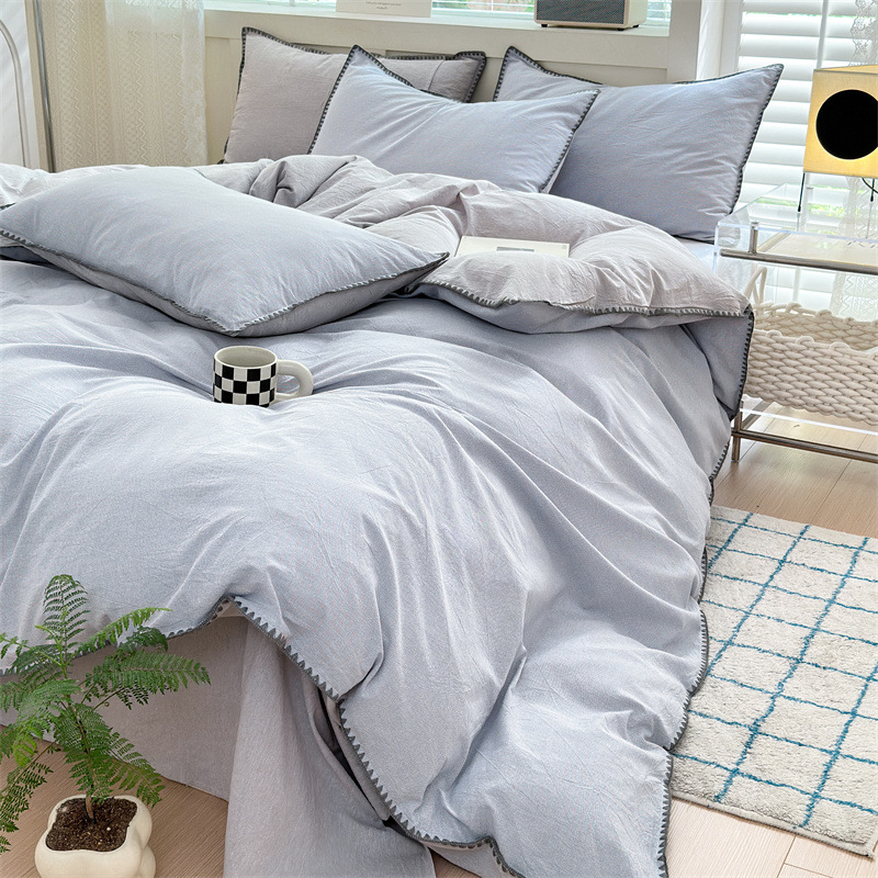 Комплект спално бельо от четири части, марка Fanyu, 100% памук, геометричен принт, твил тъкане, реактивен печат и боядисване, стил: модерен минимализъм, европейски стил