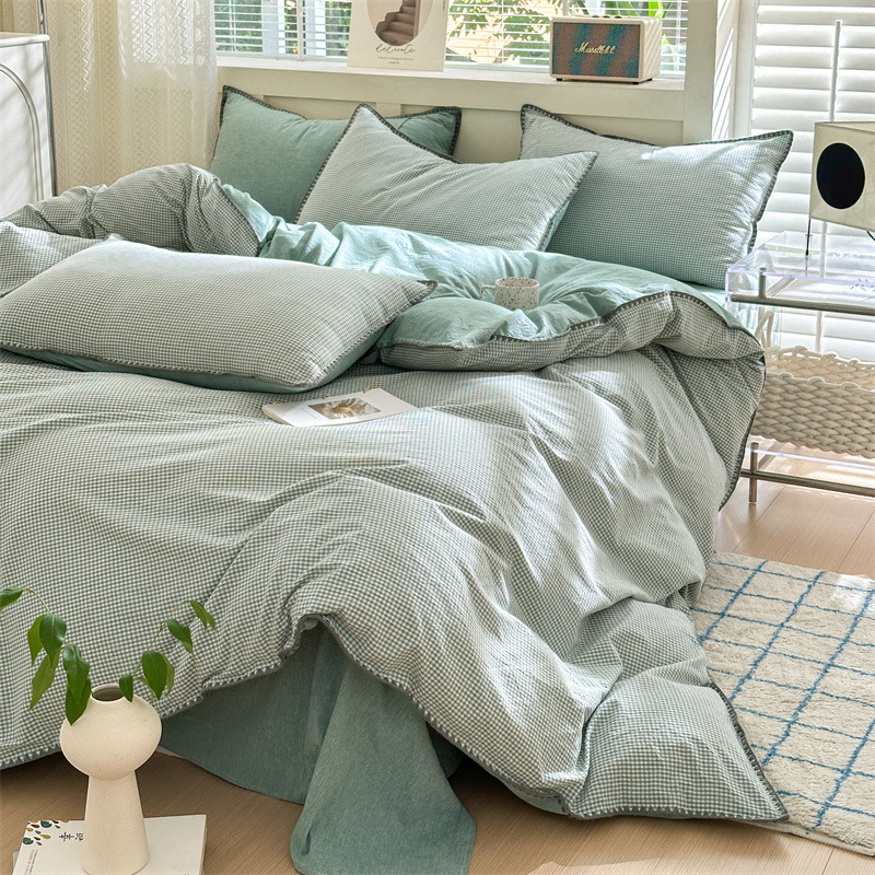 Комплект спално бельо от четири части, марка Fanyu, 100% памук, геометричен принт, твил тъкане, реактивен печат и боядисване, стил: модерен минимализъм, европейски стил