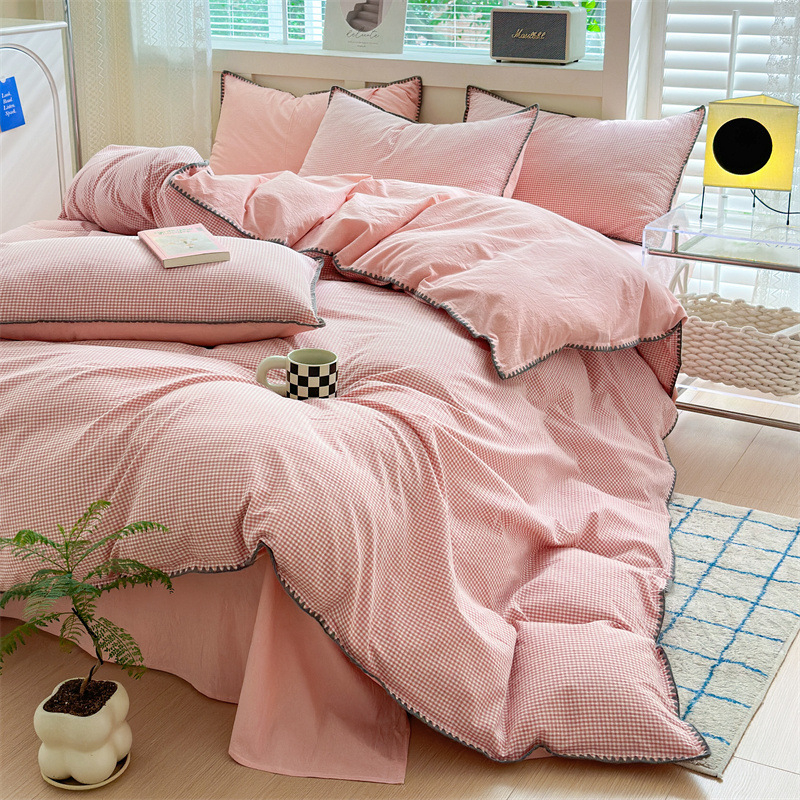 Комплект спално бельо от четири части, марка Fanyu, 100% памук, геометричен принт, твил тъкане, реактивен печат и боядисване, стил: модерен минимализъм, европейски стил