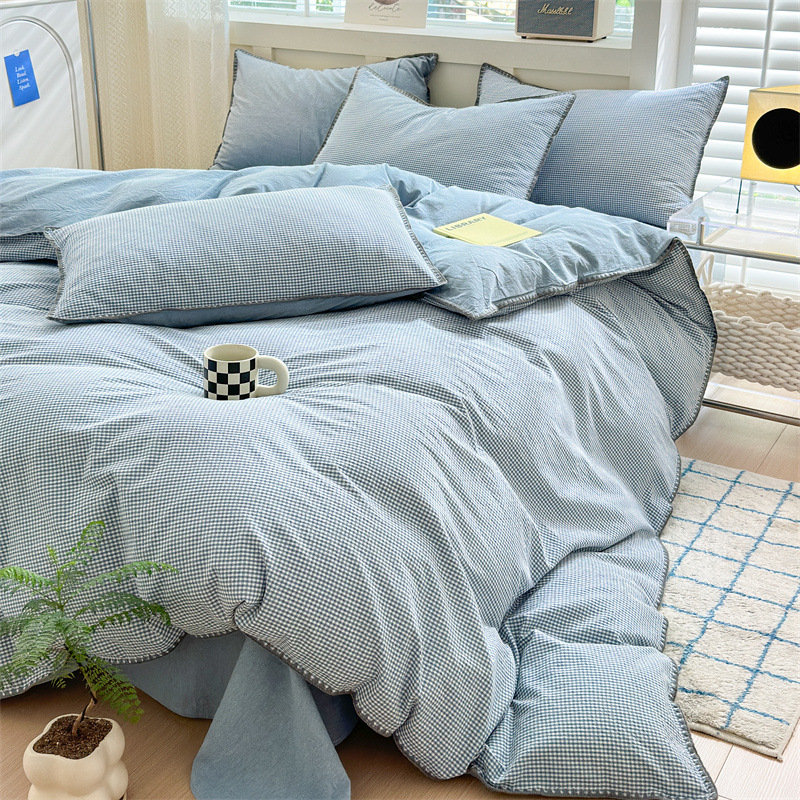 Комплект спално бельо от четири части, марка Fanyu, 100% памук, геометричен принт, твил тъкане, реактивен печат и боядисване, стил: модерен минимализъм, европейски стил