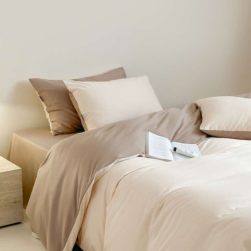 Комплект спално бельо от чист памук, 4 части, 100S, реактивно багрене, едноцветен, минималистичен дизайн