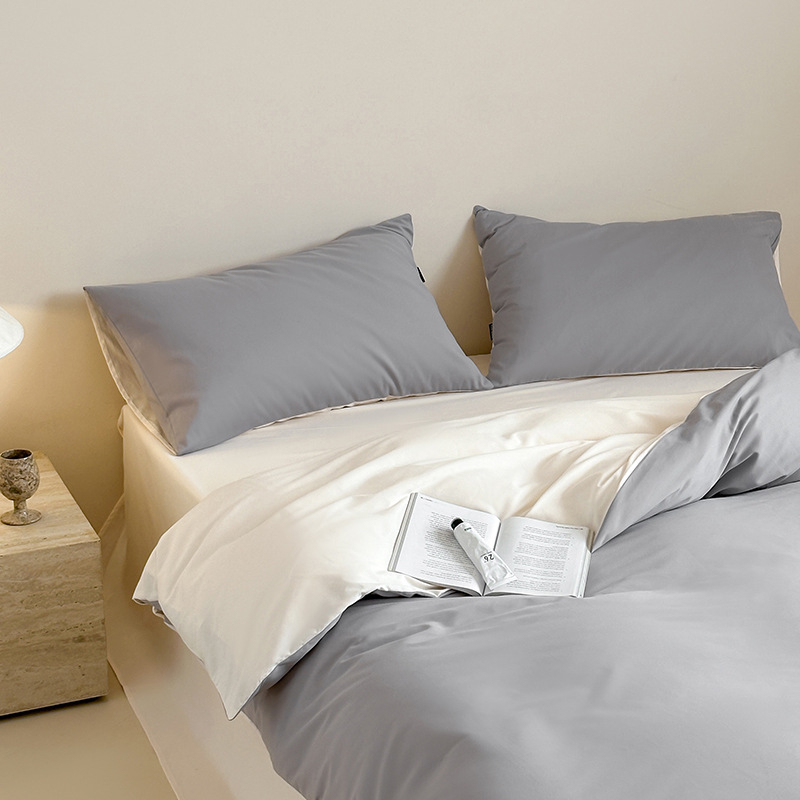 Комплект спално бельо от чист памук, 4 части, 100S, реактивно багрене, едноцветен, минималистичен дизайн