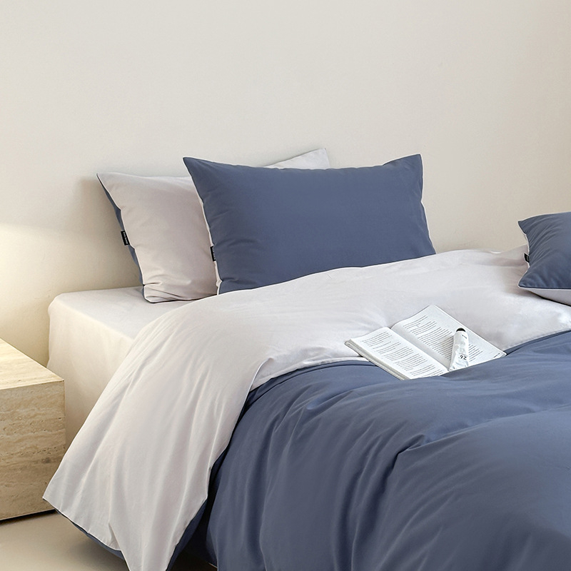Комплект спално бельо от чист памук, 4 части, 100S, реактивно багрене, едноцветен, минималистичен дизайн
