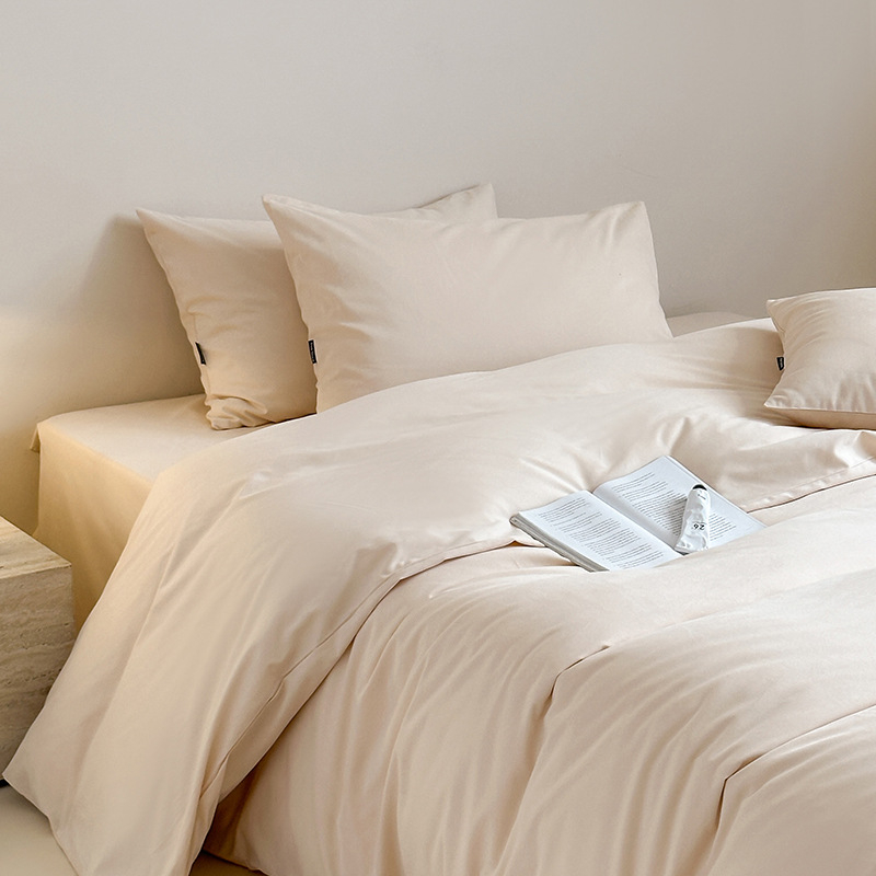 Комплект спално бельо от чист памук, 4 части, 100S, реактивно багрене, едноцветен, минималистичен дизайн