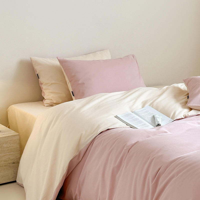 Комплект спално бельо от чист памук, 4 части, 100S, реактивно багрене, едноцветен, минималистичен дизайн