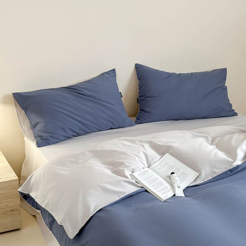 Комплект спално бельо от чист памук, 4 части, 100S, реактивно багрене, едноцветен, минималистичен дизайн