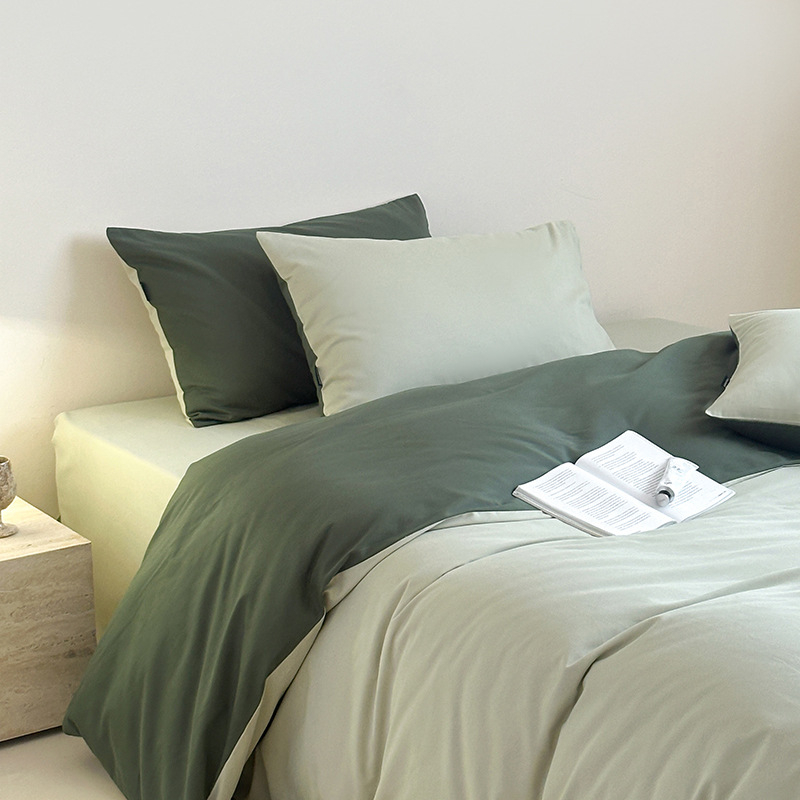Комплект спално бельо от чист памук, 4 части, 100S, реактивно багрене, едноцветен, минималистичен дизайн