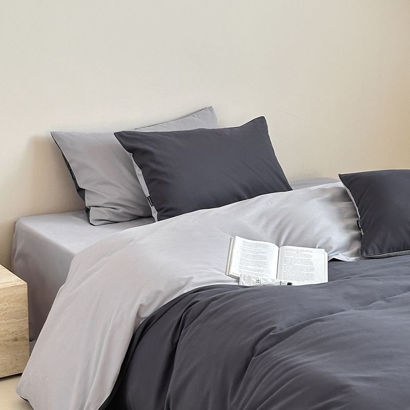 Комплект спално бельо от чист памук, 4 части, 100S, реактивно багрене, едноцветен, минималистичен дизайн