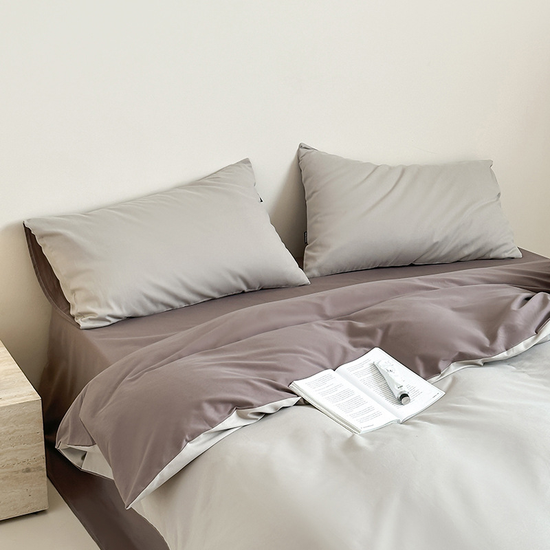 Комплект спално бельо от чист памук, 4 части, 100S, реактивно багрене, едноцветен, минималистичен дизайн