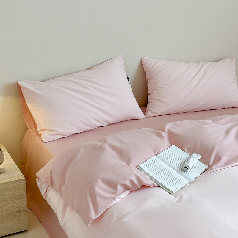 Комплект спално бельо от чист памук, 4 части, 100S, реактивно багрене, едноцветен, минималистичен дизайн