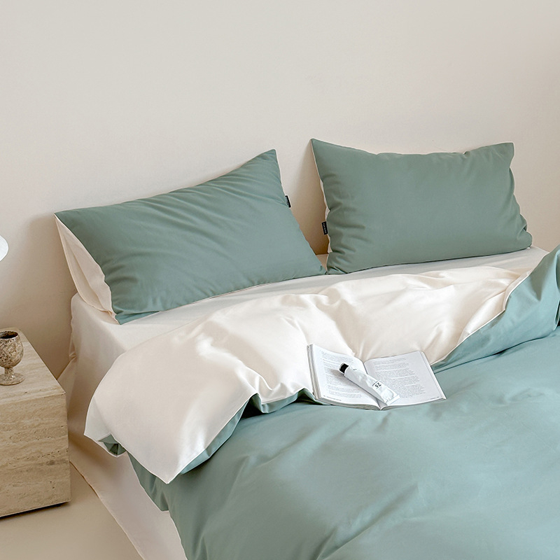Комплект спално бельо от чист памук, 4 части, 100S, реактивно багрене, едноцветен, минималистичен дизайн
