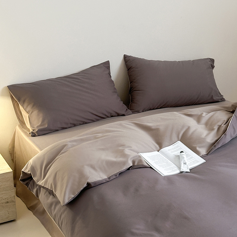 Комплект спално бельо от чист памук, 4 части, 100S, реактивно багрене, едноцветен, минималистичен дизайн