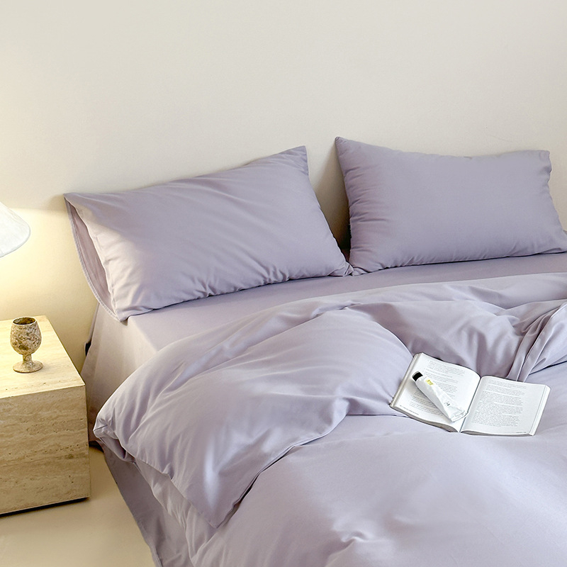 Комплект спално бельо от чист памук, 4 части, 100S, реактивно багрене, едноцветен, минималистичен дизайн