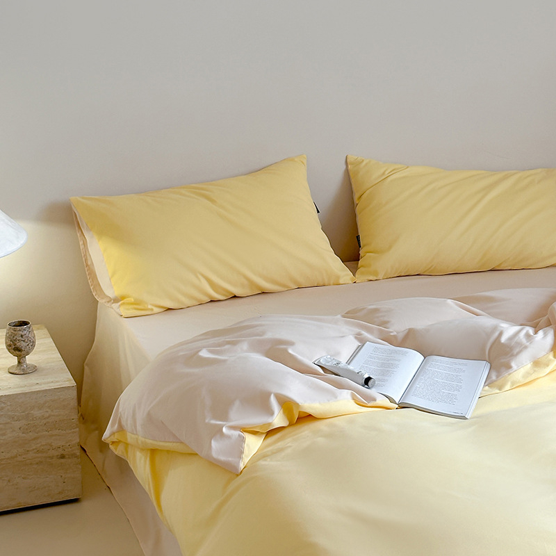 Комплект спално бельо от чист памук, 4 части, 100S, реактивно багрене, едноцветен, минималистичен дизайн