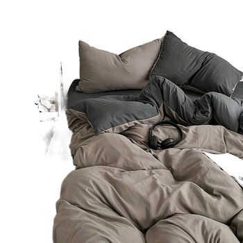 Четирисмен комплект спално бельо от измит памук — твил тъкан, реактивно боядисване, плосък и прилягащ чаршаф, тегло над 5 кг