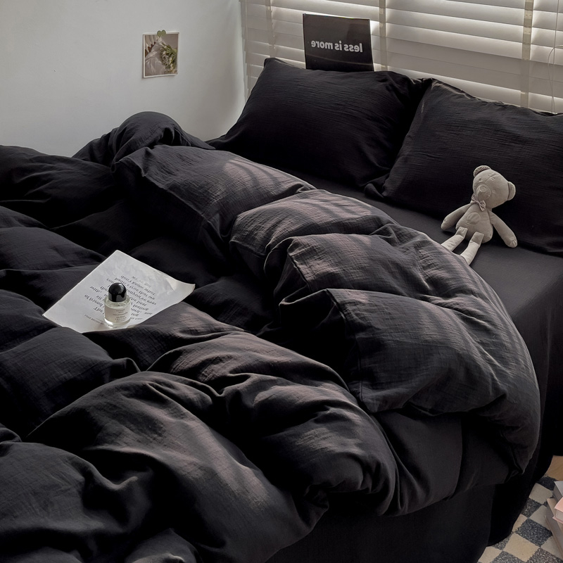 Четирисмен комплект спално бельо от измит памук — твил тъкан, реактивно боядисване, плосък и прилягащ чаршаф, тегло над 5 кг