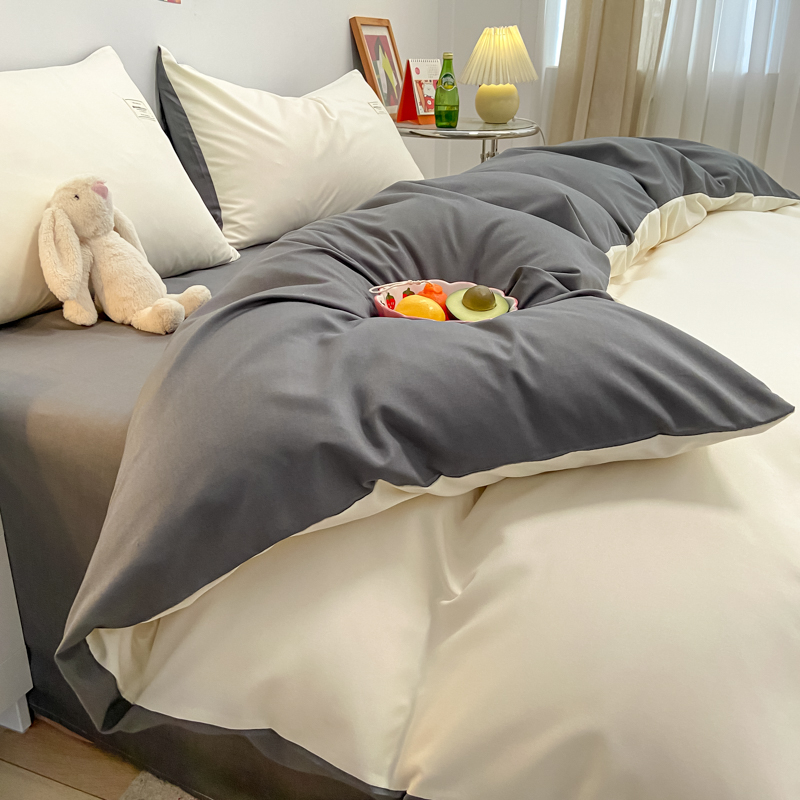 Четирисмен комплект спално бельо от измит памук — твил тъкан, реактивно боядисване, плосък и прилягащ чаршаф, тегло над 5 кг