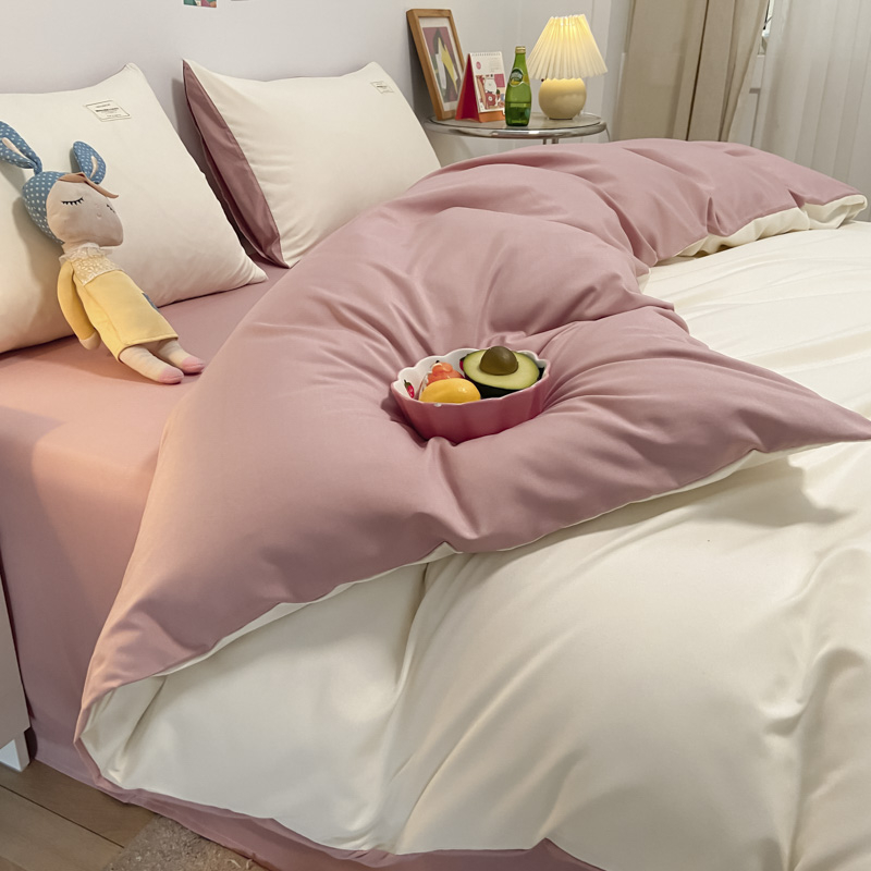 Четирисмен комплект спално бельо от измит памук — твил тъкан, реактивно боядисване, плосък и прилягащ чаршаф, тегло над 5 кг