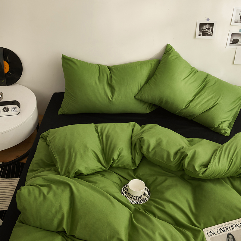 Четирисмен комплект спално бельо от измит памук — твил тъкан, реактивно боядисване, плосък и прилягащ чаршаф, тегло над 5 кг