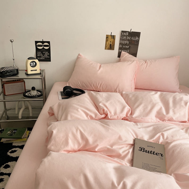 Четирисмен комплект спално бельо от измит памук — твил тъкан, реактивно боядисване, плосък и прилягащ чаршаф, тегло над 5 кг