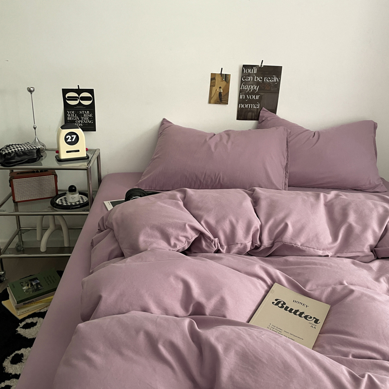 Четирисмен комплект спално бельо от измит памук — твил тъкан, реактивно боядисване, плосък и прилягащ чаршаф, тегло над 5 кг