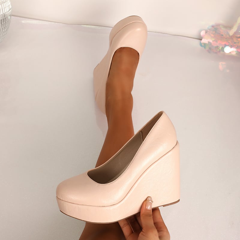 Pantofi dama cu platformă slip-on (6–8 cm) — vârf rotund, partea superioară textilă, căptușeală velur, PU talpă