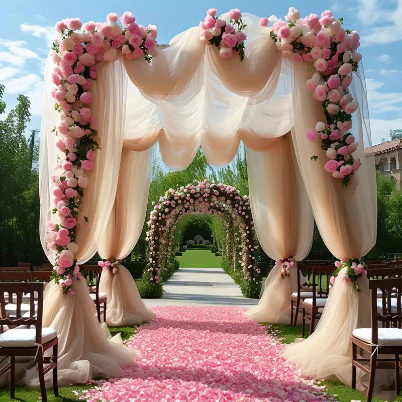 Sieťovaná záves na svadbu, zosilnený Oxford materiál, európsky štýl, vlastné spracovanie, kód produktu 056