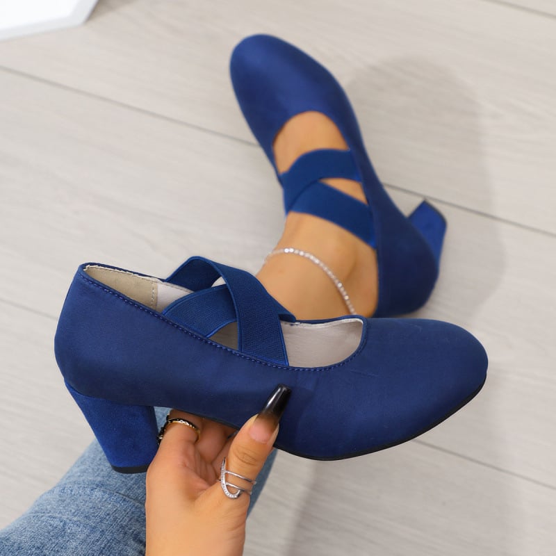 Pantofi femei Mary Jane vintage, velur upper, vârf rotund, toc gros, gleznă joasă, primăvara 2025